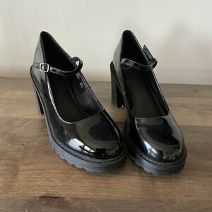 Madden NYC Black Patent Mary Jane Chunky Platform Lug Sole Block Heel Size 11